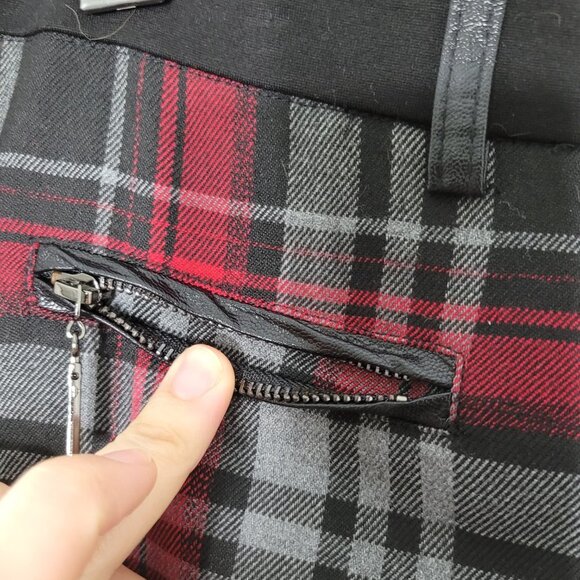 Plaid Red Black Straight Leg Punk Ska Pants Stretch Pockets Zipper Size 9 Womens - Picture 4 of 12